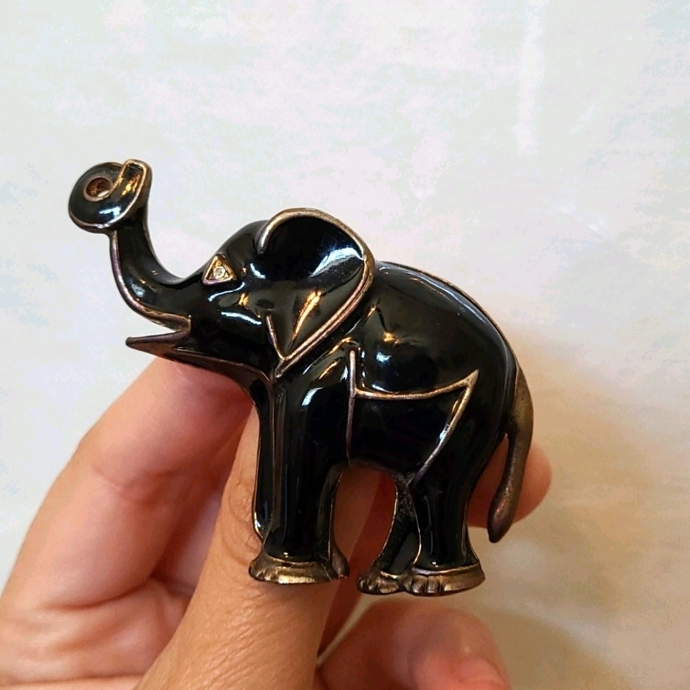 Vintage Enamel Black Elephant Brooch